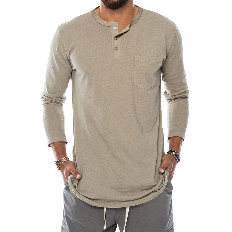 Herren Langarm-Henley-Shirt mit bequemen Knopfdetails und praktischer Brusttasche R&B