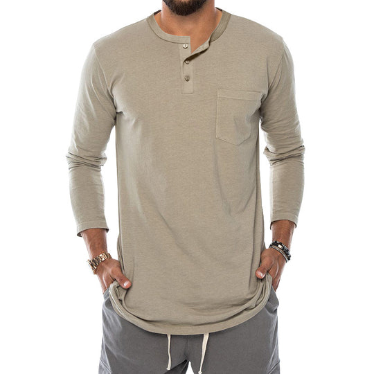 Herren Langarm-Henley-Shirt mit bequemen Knopfdetails und praktischer Brusttasche R&B