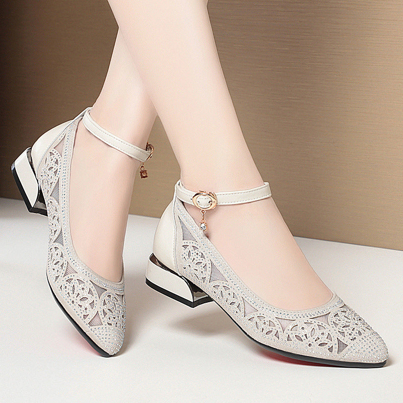 Damen Elegante Ballerinas mit filigranem Mesh-Design und modischem Anhänger R&B
