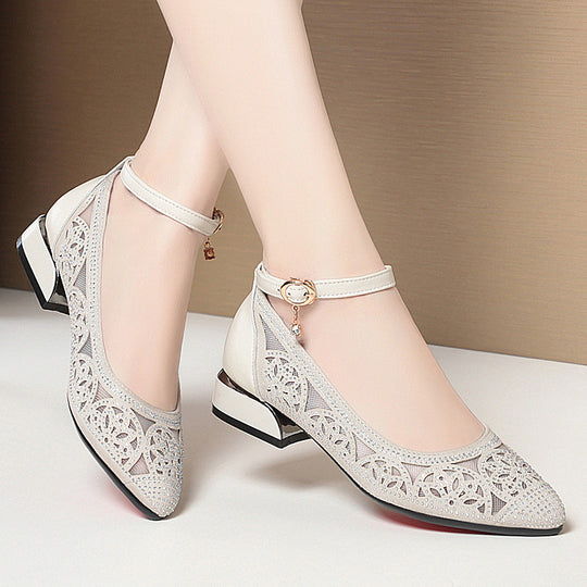 Damen Elegante Ballerinas mit filigranem Mesh-Design und modischem Anhänger R&B