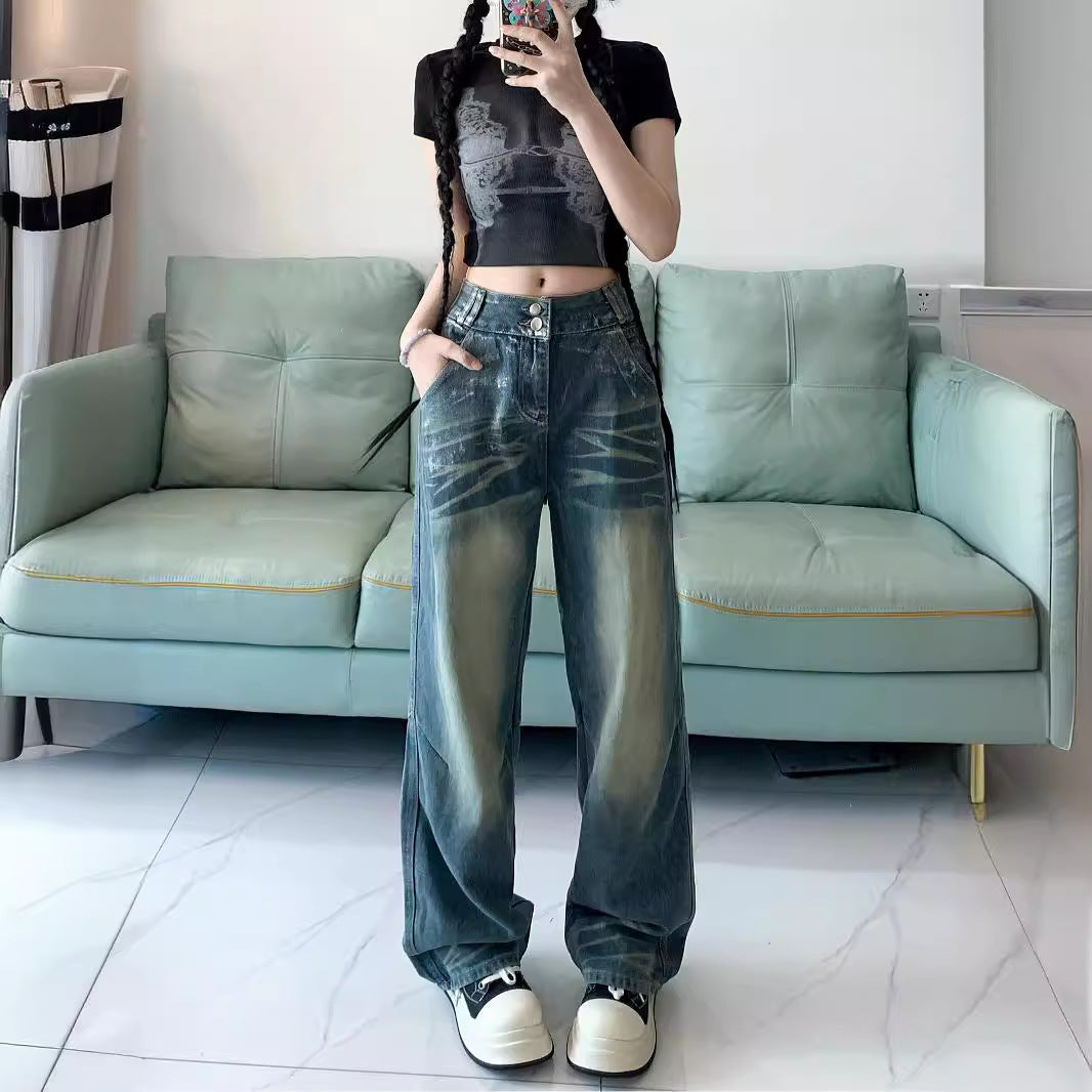 Damen Weite Jeans mit modischem Vintage-Waschlook und lässigem Design R&B
