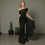 Damen Langarm Maxikleid mit asymmetrischem Schnitt und dekorativen Drapierungen R&B