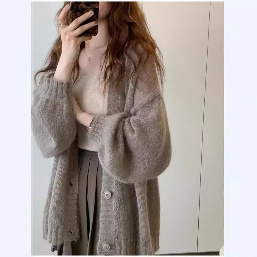 Damen Strickjacke im lässigen Oversized-Stil mit voluminösen Ärmeln und praktischen Taschen R&B