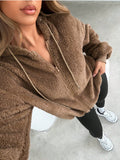 Damen Kuschelige Fleece-Jacke mit Känguru-Tasche und Kapuze R&B