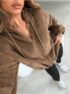 Damen Kuschelige Fleece-Jacke mit Känguru-Tasche und Kapuze R&B