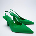 Damen elegante Slingback-Pumps mit spitzem Zehenbereich und komfortablem Blockabsatz R&B