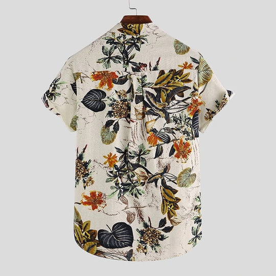 Herren Kurzarm-Henley-Hemd mit floralem Design und hochwertigem Baumwollmaterial R&B
