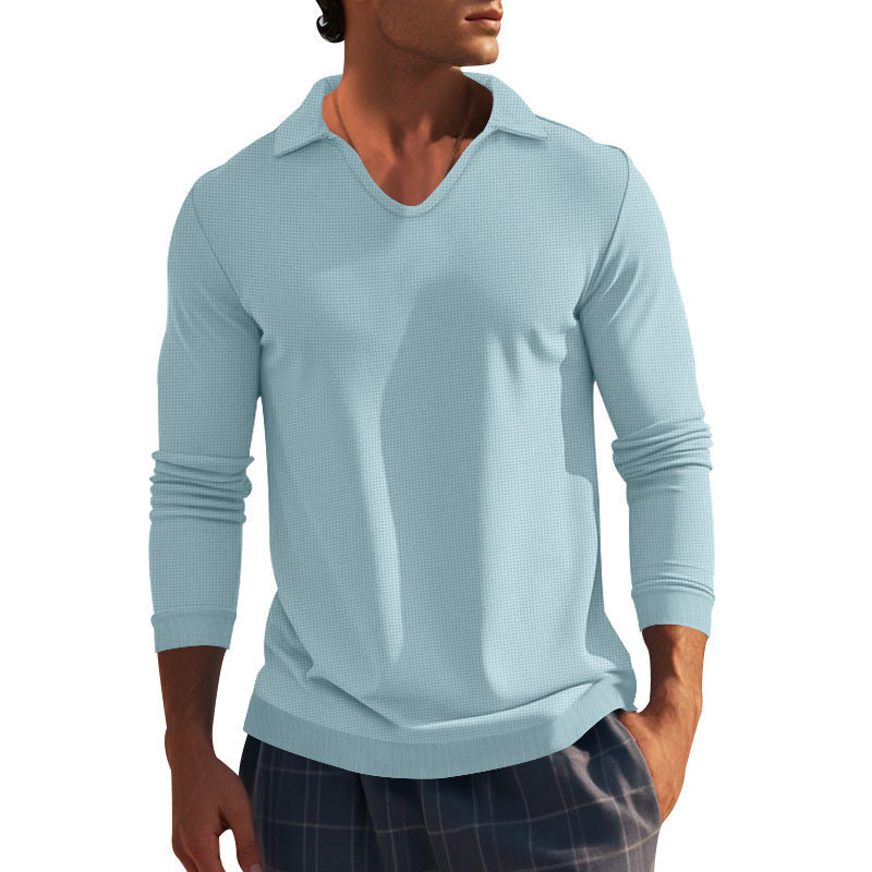 Herren Langarm-Shirt mit modernem V-Ausschnitt und strukturiertem Design R&B