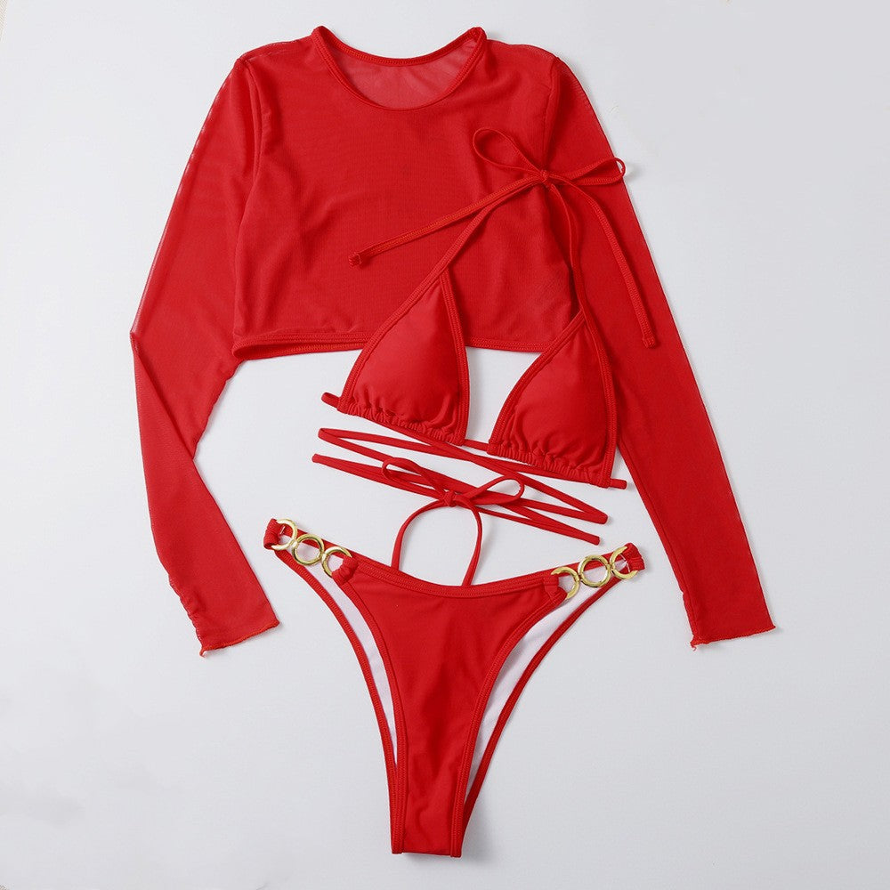 Damen Bikini-Set mit langem Oberteil und verstellbaren Bändern R&B