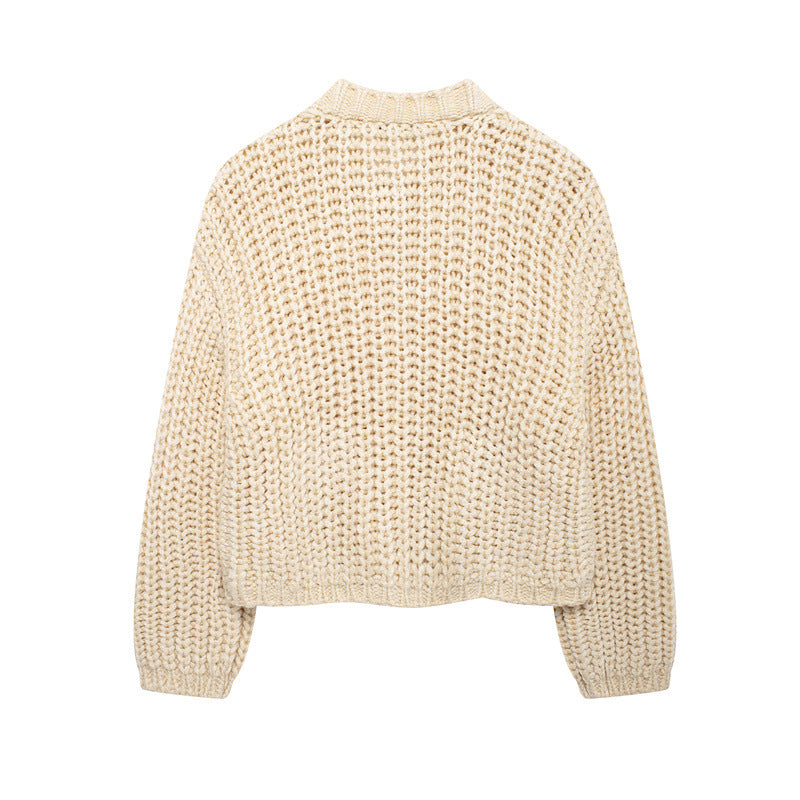 Damen kuschelige Strickjacke mit großen Knöpfen R&B