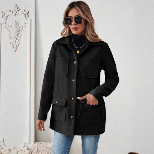 Damen Modische Utility-Jacke mit großen Taschen und goldenem Druck R&B