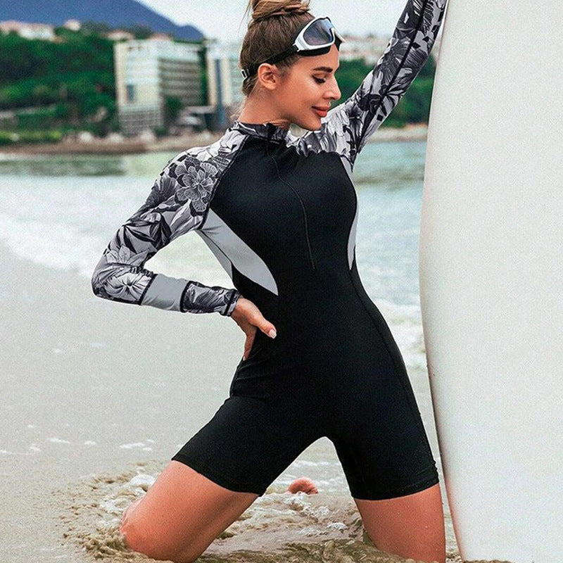 Damen Surfanzug mit langen Ärmeln und floralem Design R&B