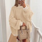 Damen lässiger Grobstrickpullover mit modernem Streifenmuster R&B