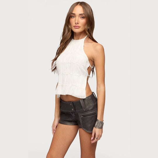 Damen Elegantes Trägershirt mit plissierten Details und seitlichen Cut-Outs R&B