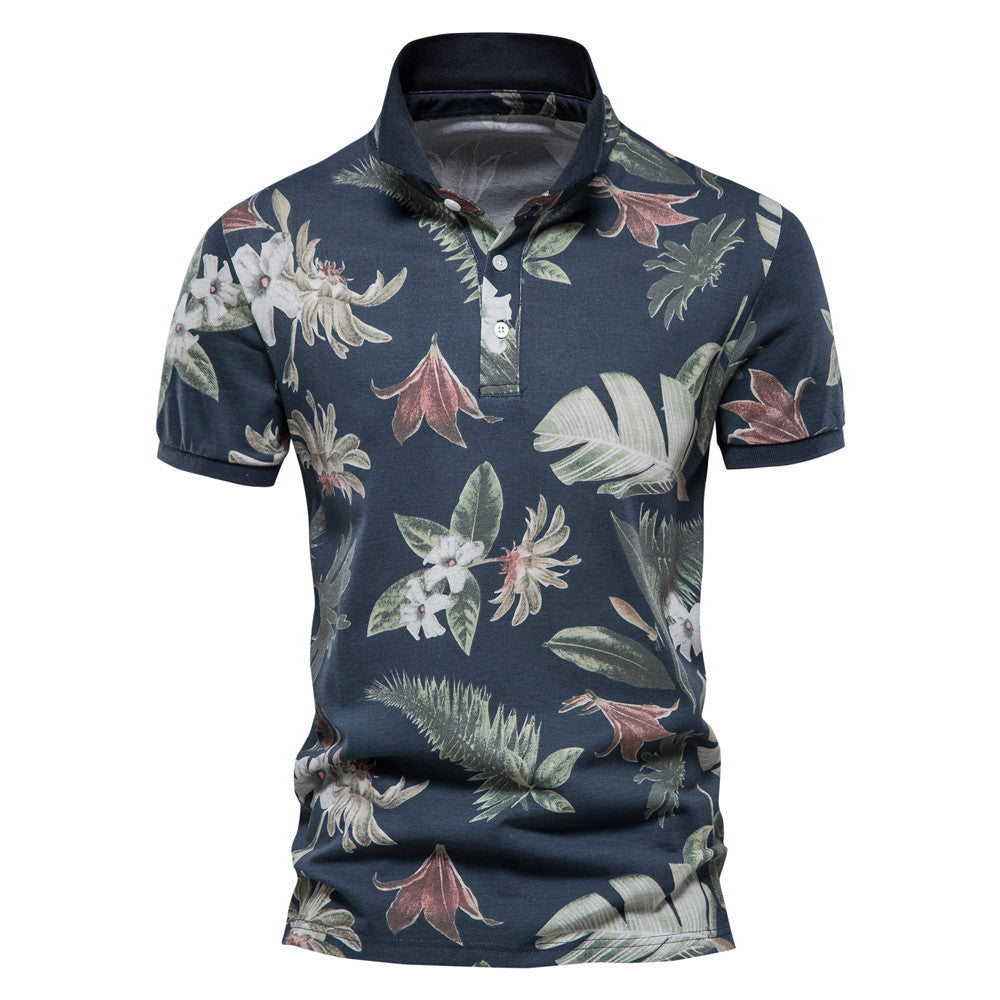 Herren Polohemd mit floralem Design und klassischem Kragen