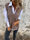 Damen hochwertiger V-Ausschnitt Strickpullover R&B