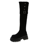 Damen Elegante Overknee-Stiefel mit modischem Riemen und Knopfdetails R&B