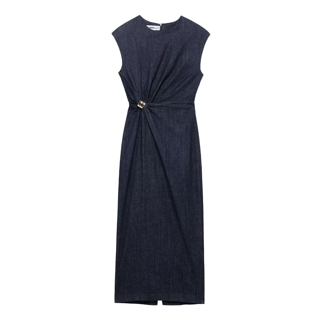 Damen elegantes Midikleid aus Denim mit Knopfdetail R&B