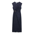 Damen elegantes Midikleid aus Denim mit Knopfdetail