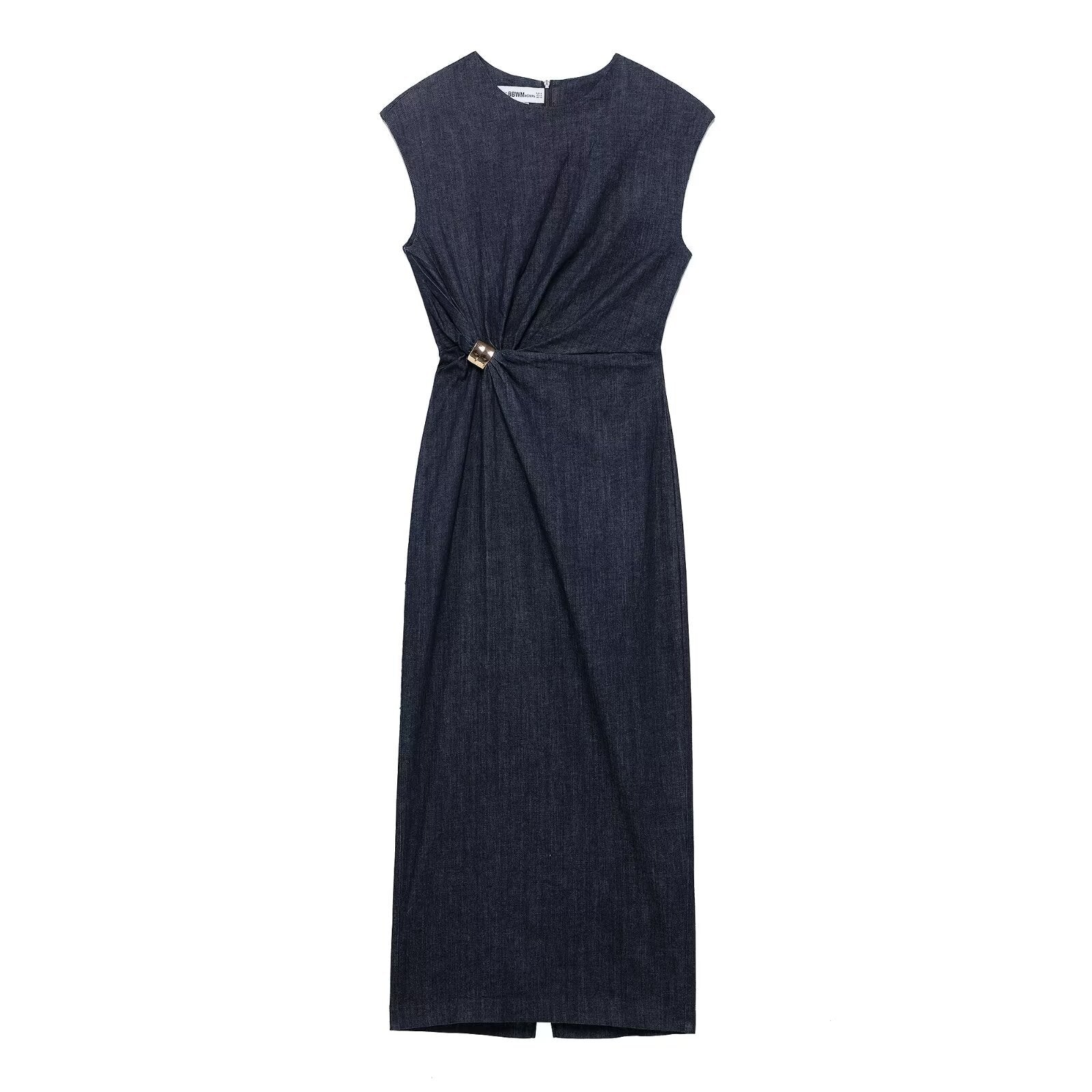 Damen elegantes Midikleid aus Denim mit Knopfdetail