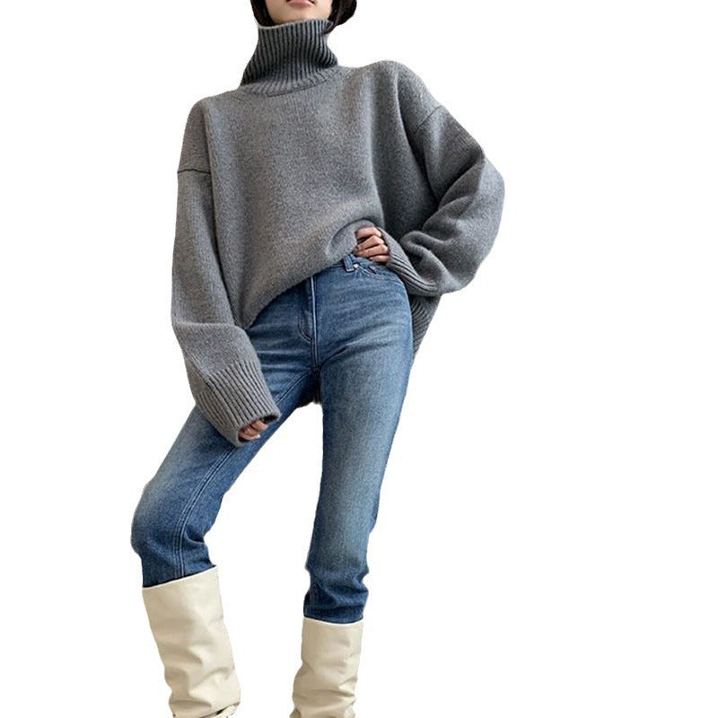 Damen gemütlicher Rollkragenpullover aus feinem Strick R&B