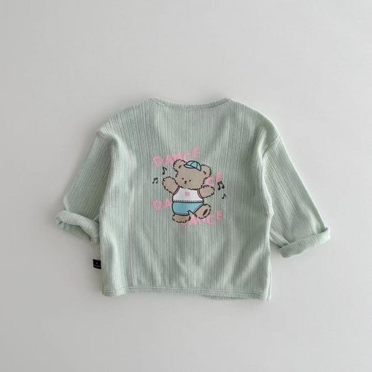 Unisex nan weicher gerippter Strickbaby-Cardigan mit V-Ausschnitt und hochkrempelbaren Ärmeln R&B