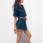 Damen Denim-Crop-Jacke mit praktischen Taschen und modernem Design R&B