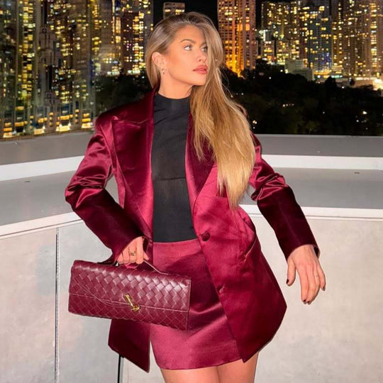 Damen eleganter Satin Blazer mit passendem Minirock R&B