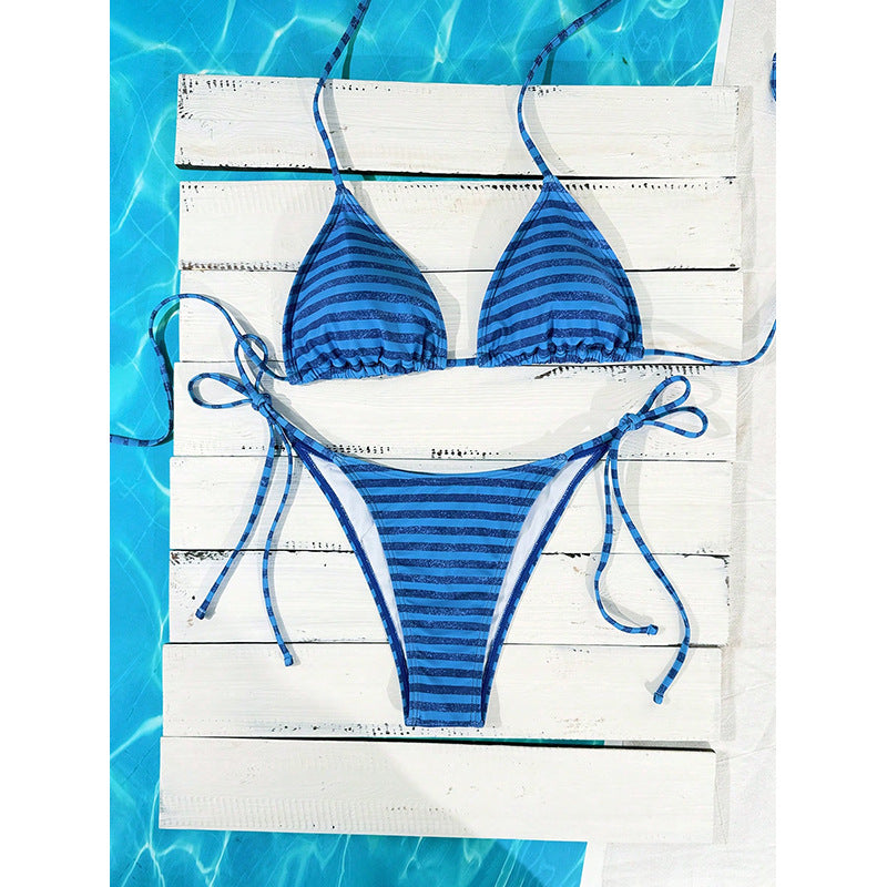 Damen Triangel-Bikini mit verspielten Bindebändern und elegantem Punktmuster R&B