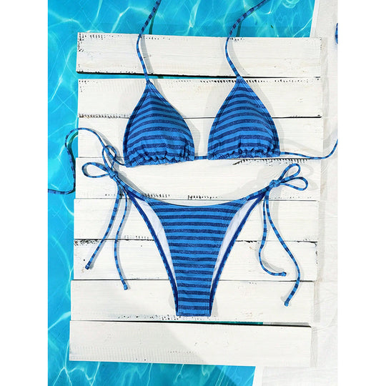 Damen Triangel-Bikini mit verspielten Bindebändern und elegantem Punktmuster R&B