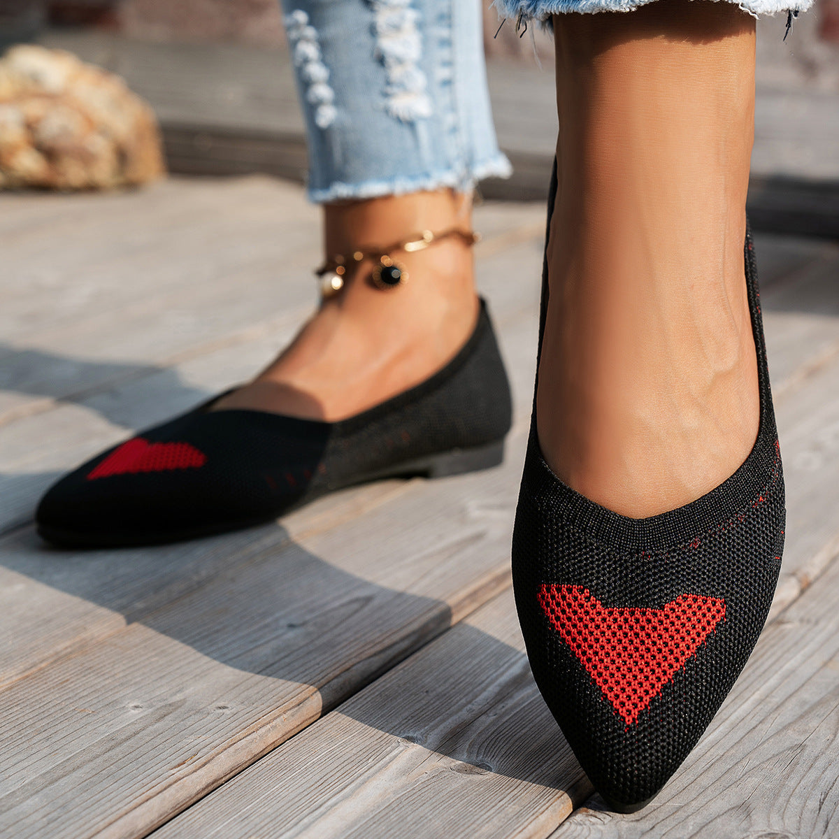 Damen Ballerinas mit kreativem Hahnentrittmuster und flexiblem Fußbett R&B