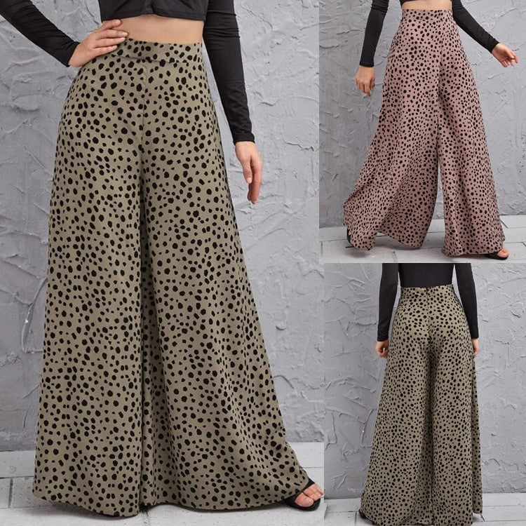 Damen Weite Palazzo-Hose mit modernem Punktmuster und hohem Bund R&B