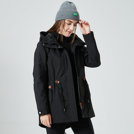 Damen wasserfeste Übergangsjacke mit verstellbarem Kapuzensystem und praktischen Taschen R&B