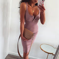 Damen Rippstrick Bodycon Midi Kleid R&B