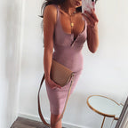 Damen Rippstrick Bodycon Midi Kleid R&B