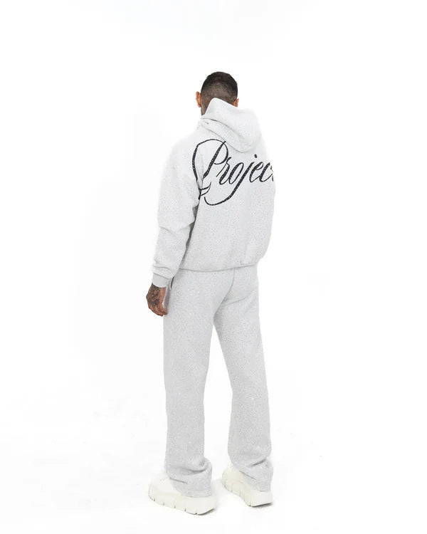 Herren nan weite Komforthose mit geradem Bein, elastischem Kordelbund, dezenter Schriftzug-Stickerei und feiner Sprenkeloptik R&B