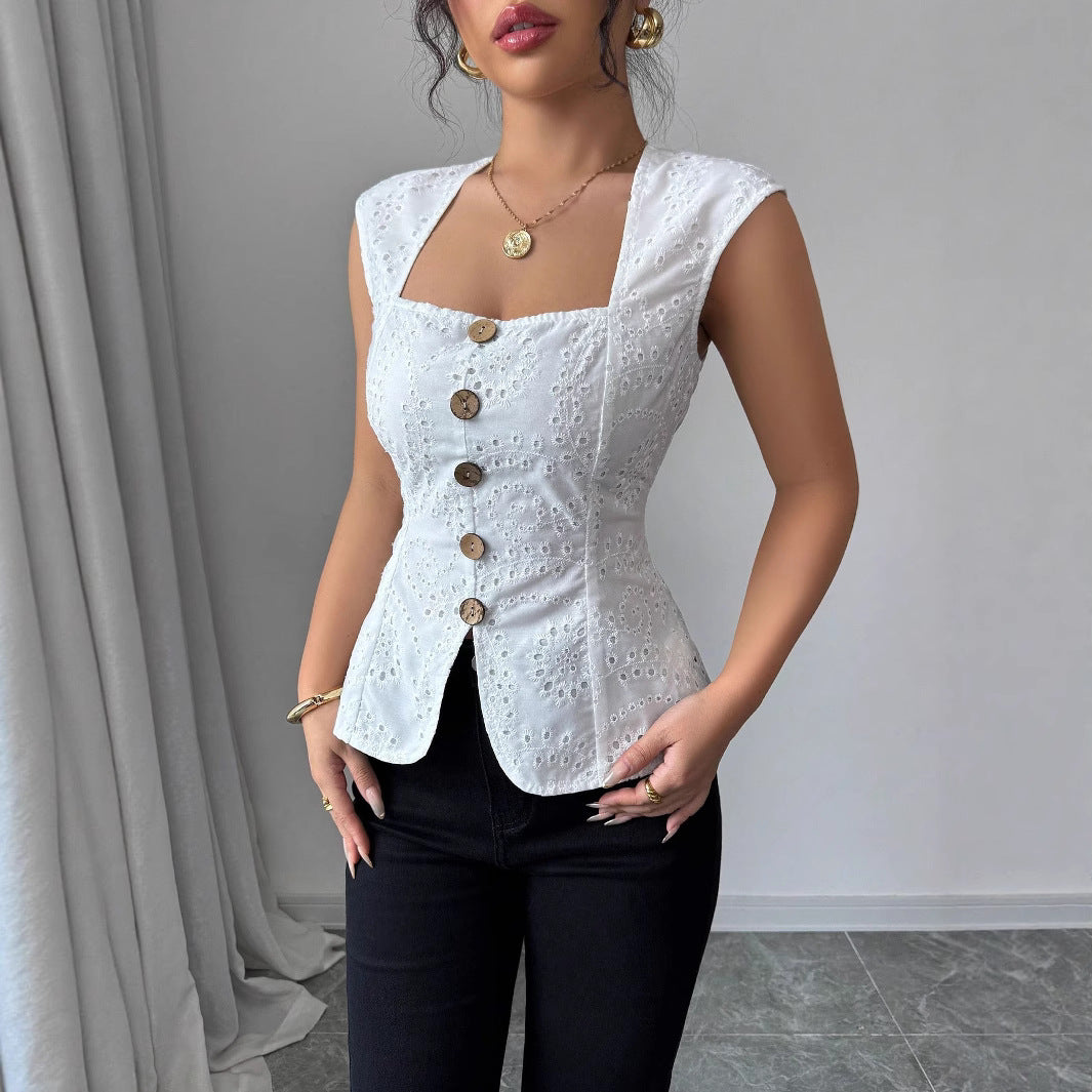Damen Elegantes Oberteil mit Knopfdetails R&B