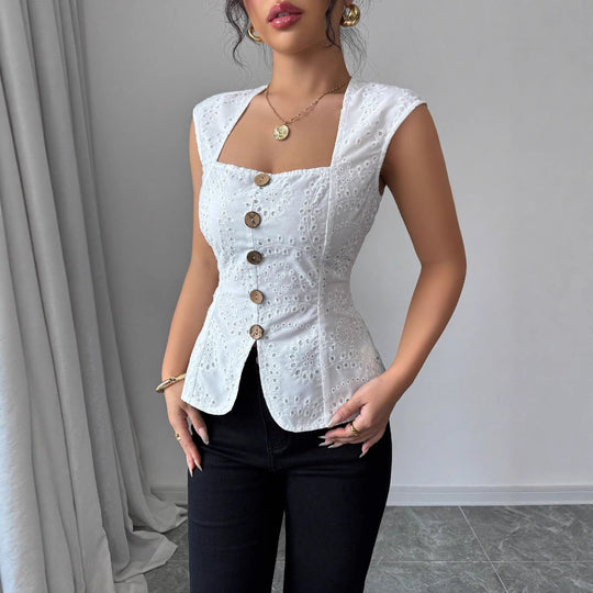 Damen Elegantes Oberteil mit Knopfdetails R&B