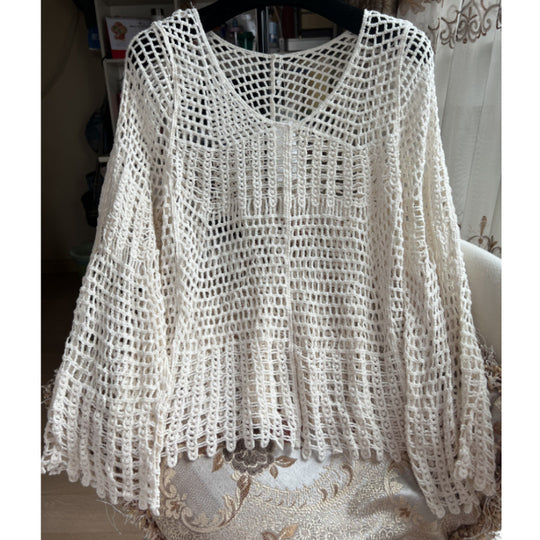 Damen Designer-Netzoberteil mit transparenten Details und V-Ausschnitt R&B