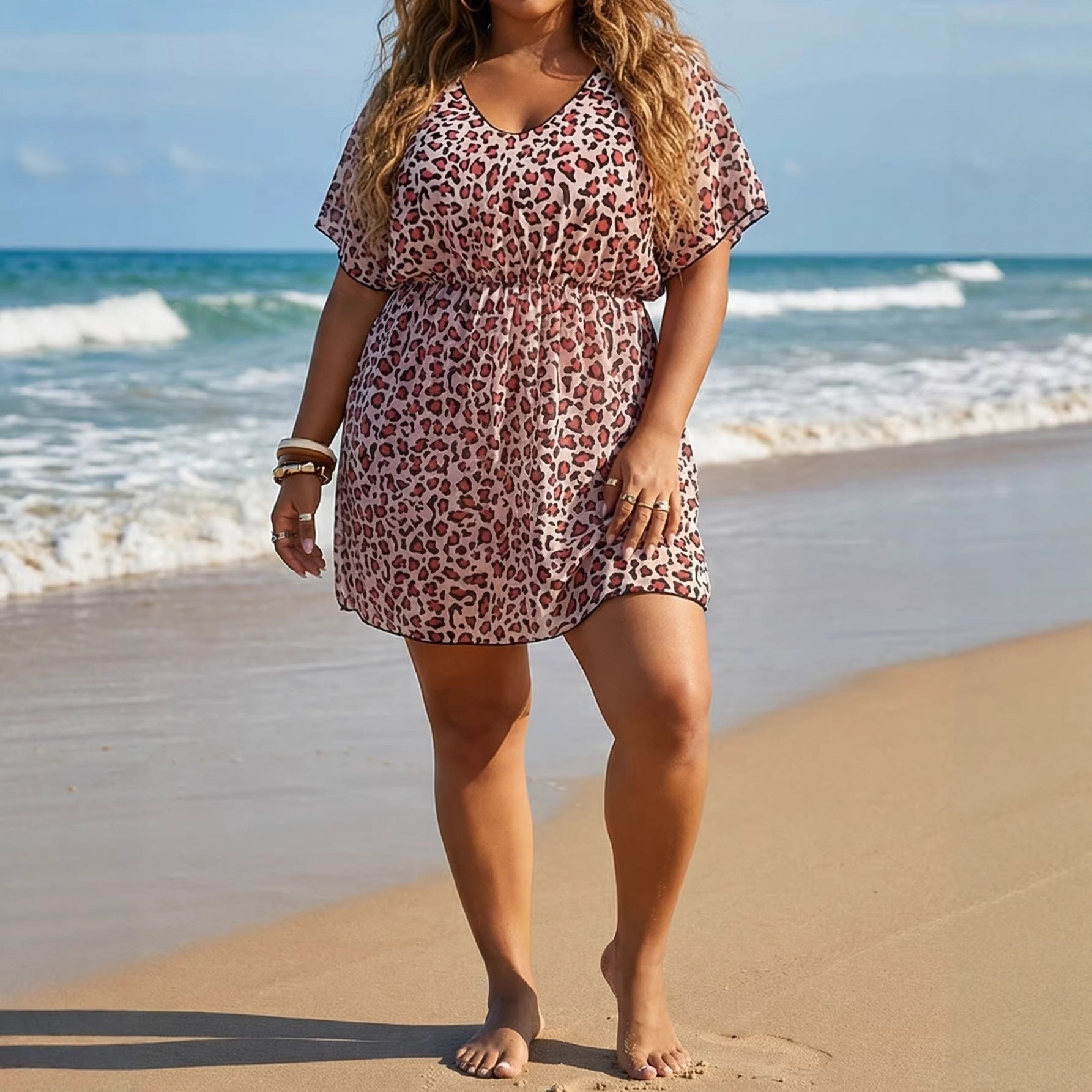 Damen luftiger Strandüberwurf mit floralem Tierdruck R&B