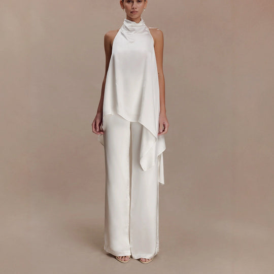 Damen elegantes satinierter Einteiler mit asymmetrischem Schnitt R&B