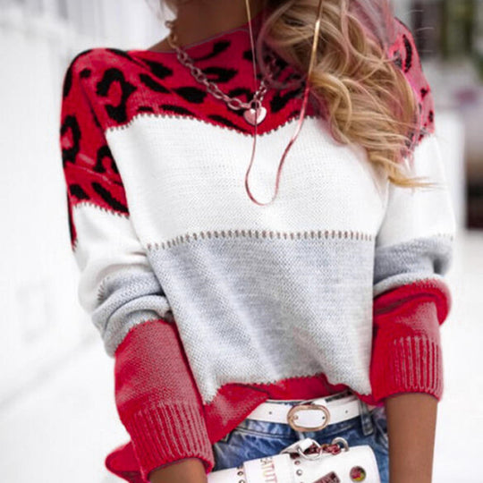 Damen Gemusterter Pullover mit animalischem Print und lässigem Schnitt R&B