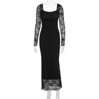 Damen elegantes Spitzenkleid mit langem Arm und figurbetontem Schnitt R&B