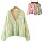 Damen Strickjacke mit Blumenmuster und V-Ausschnitt R&B
