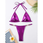 Damen Triangel-Bikini mit Metallic-Finish und goldenen Schmuckdetails R&B