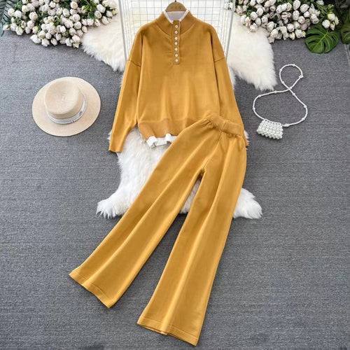 Damen Loungewear-Set mit hoher Rippstruktur und Knopfdetaillierung R&B