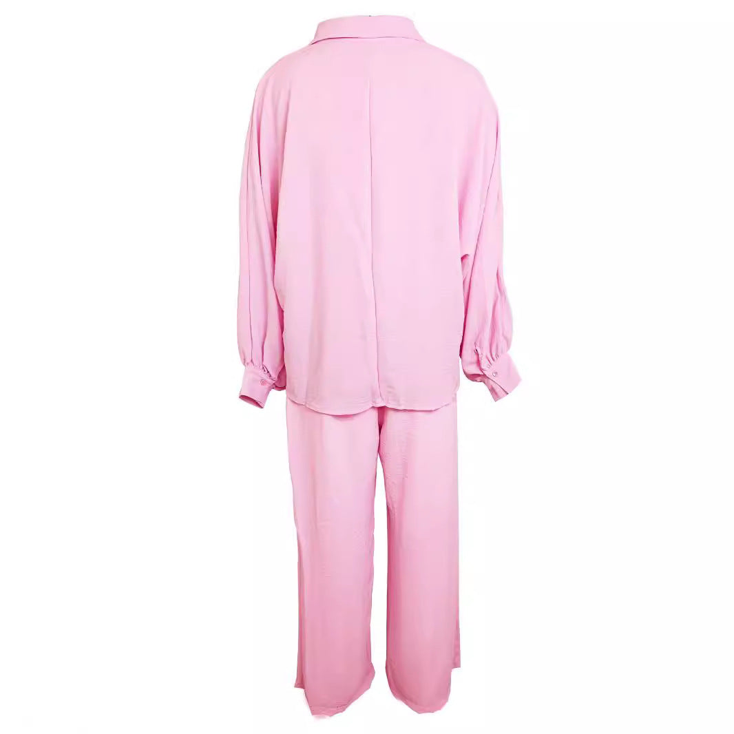 Damen Lässiges Zweiteiliges Set aus luftiger Bluse und weit geschnittenen Hosen R&B