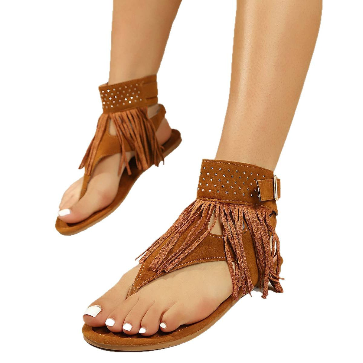 Damen modische Fransen-Sandalen mit glitzernden Akzenten R&B