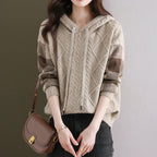 Damen Strickpullover mit Kapuze und modischem Karomuster R&B