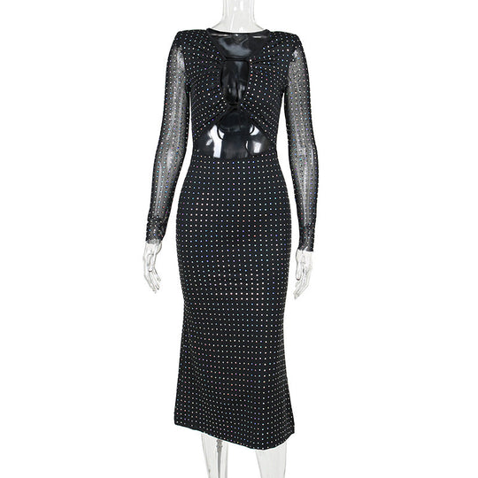 Damen Elegantes Maxikleid mit transparenten Ärmeln und Rüschendetails R&B